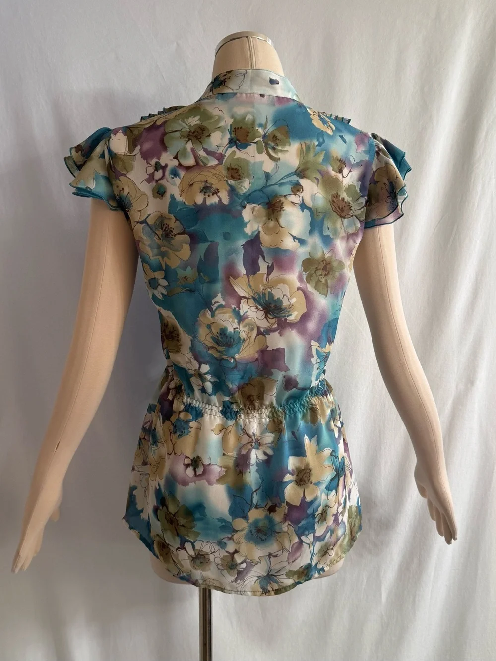 Y2K Floral Watercolor Ruffle Blouse